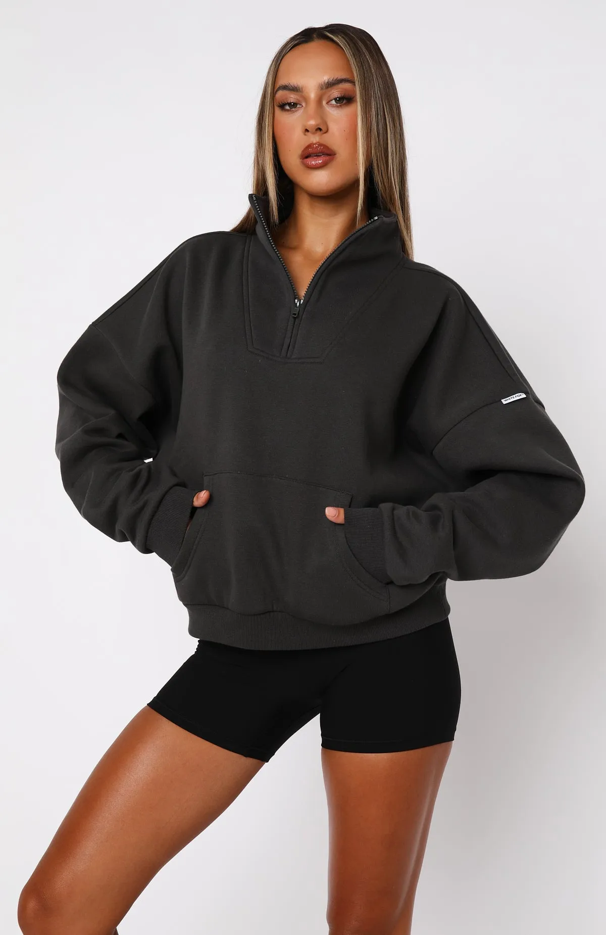 Doing It For You Zip Front Sweater Charcoal