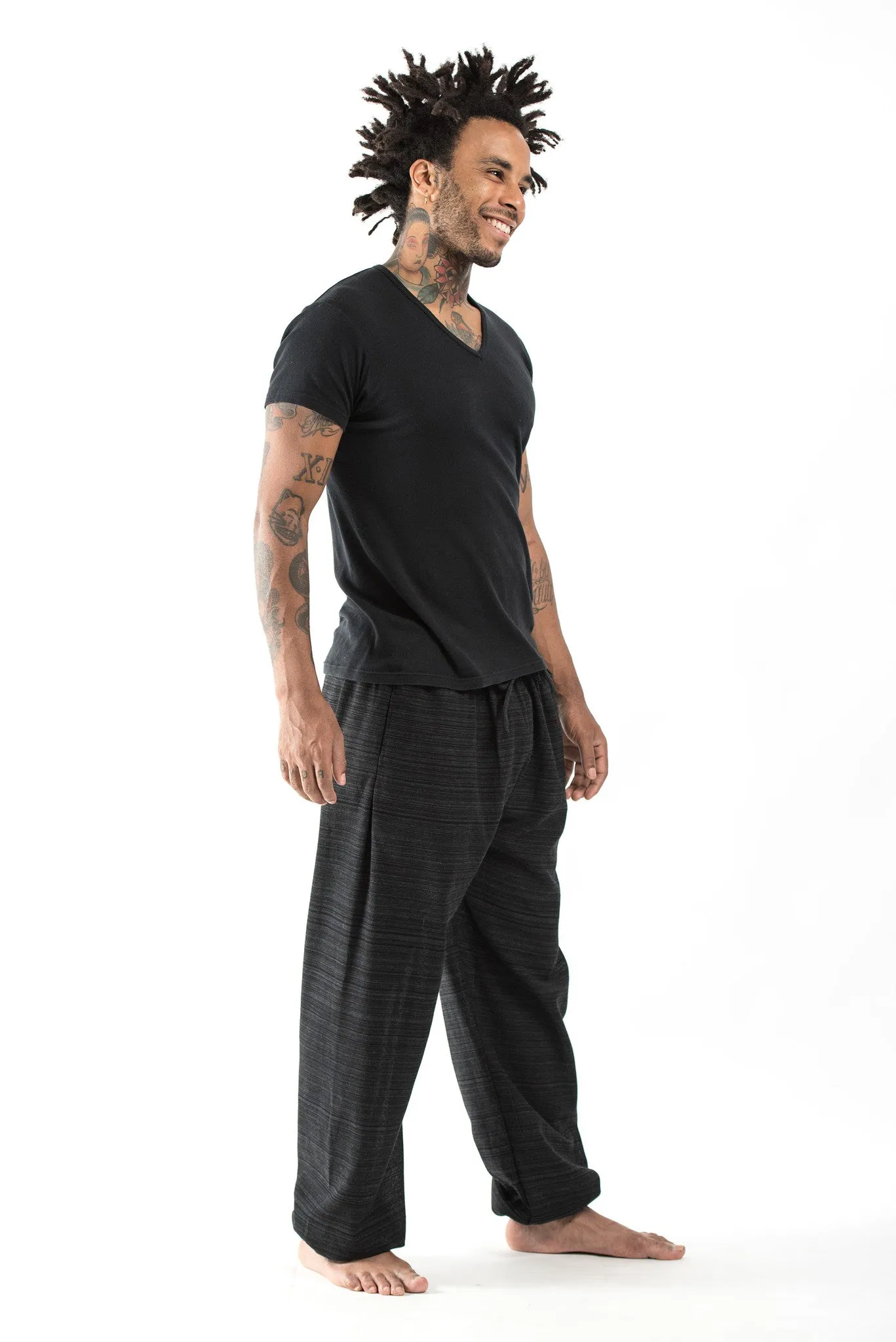 Drawstring Pinstripe Men's  Pants in Black