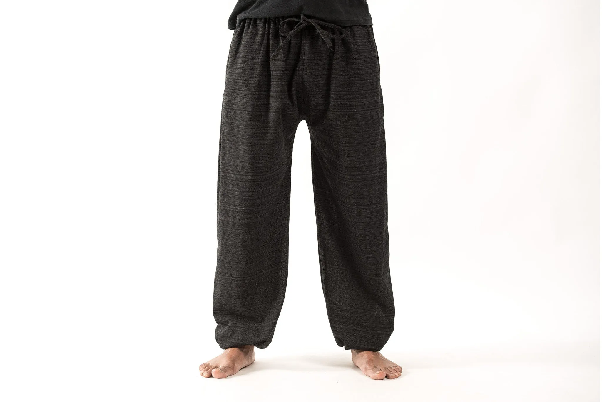 Drawstring Pinstripe Men's  Pants in Black