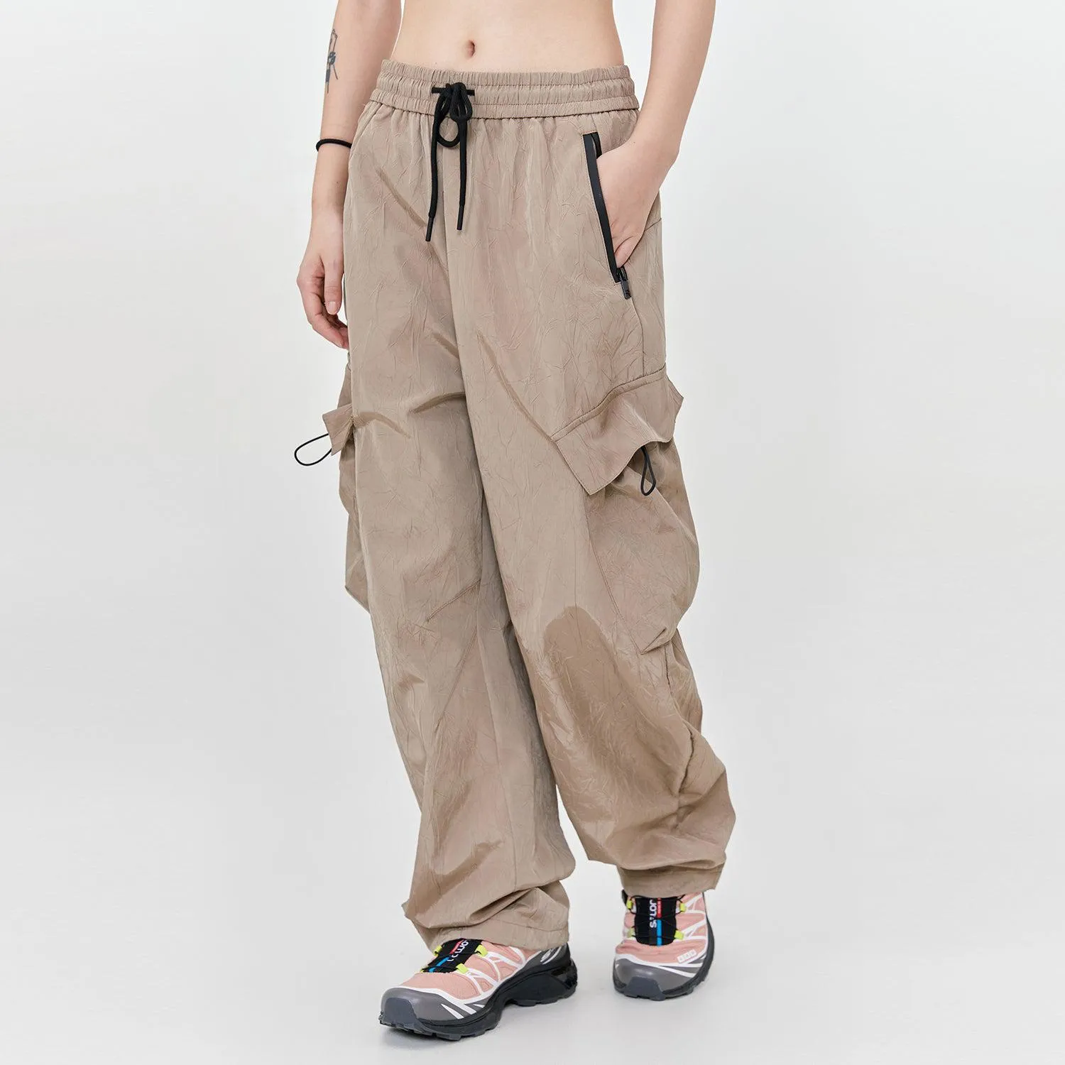 Drawstring Pleated Texture Cargo Pants