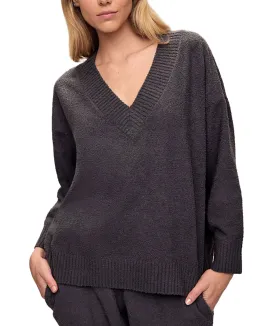 Eberjey Women Recycled Boucle V-Neck Sweater Graphite