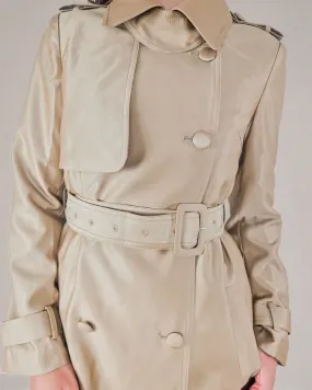 Elora Women Double Breasted Long Trench Coat in Beige