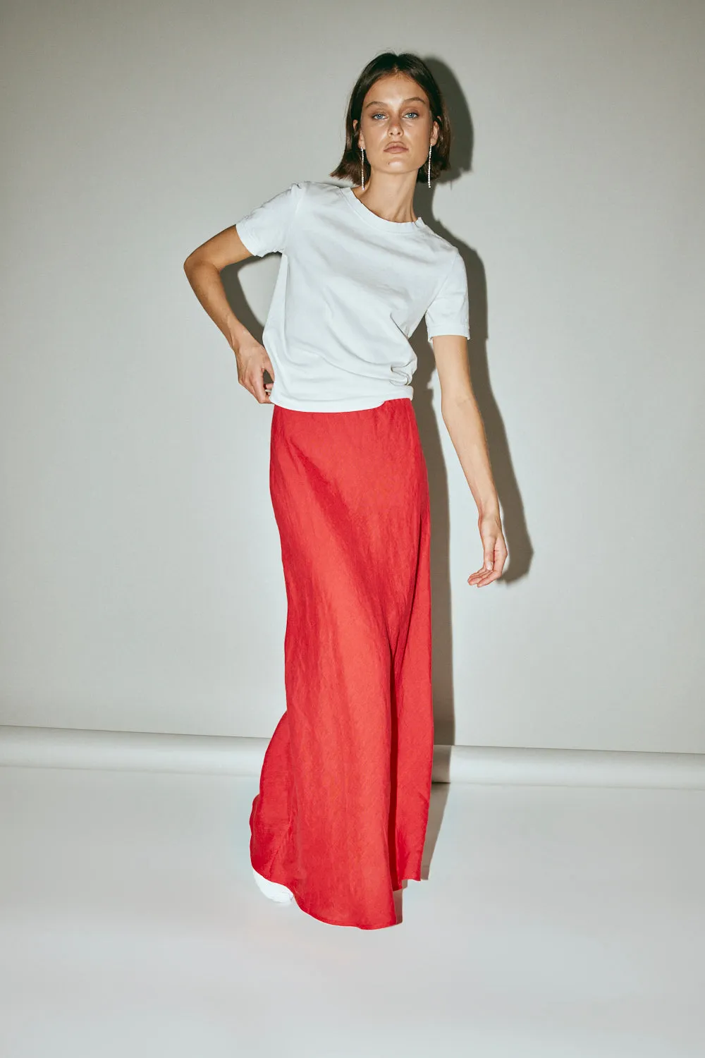 Ena Linen Bias Cut Maxi Skirt Chilli