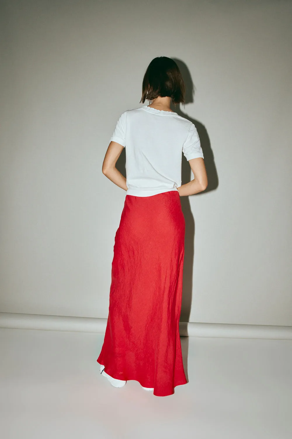 Ena Linen Bias Cut Maxi Skirt Chilli