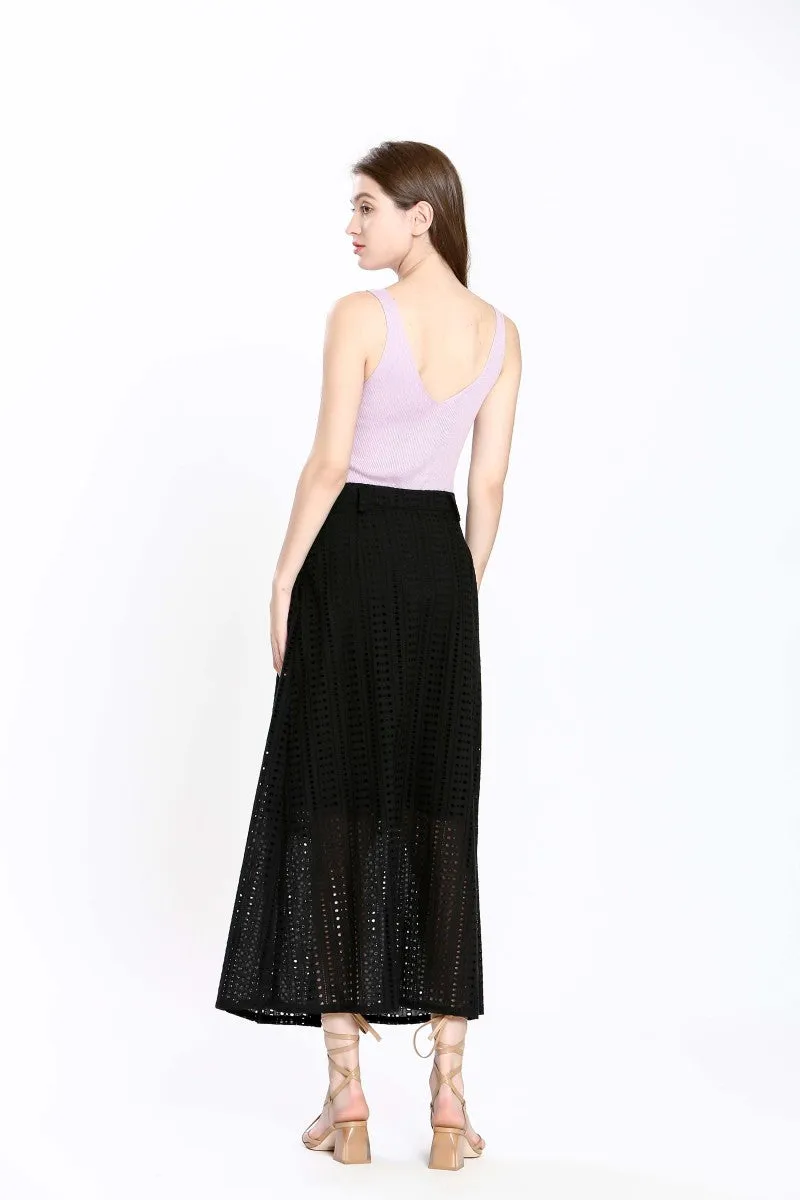 Eyelet Maxi Skirt in black by See U Soon