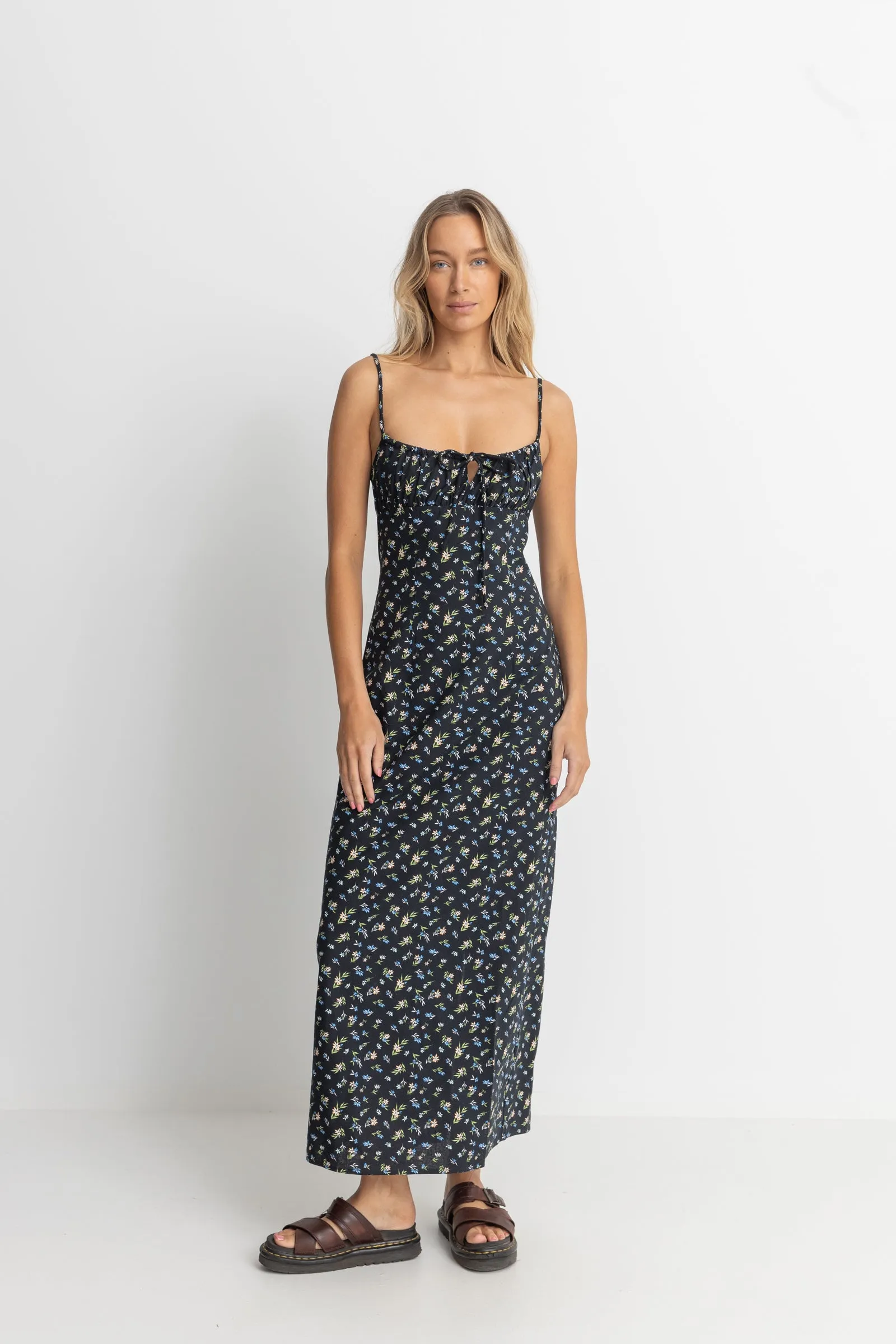 Fleur Floral Gathered Maxi Dress Black