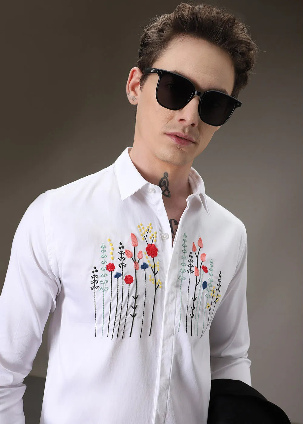 Floral Artistry White Shirt