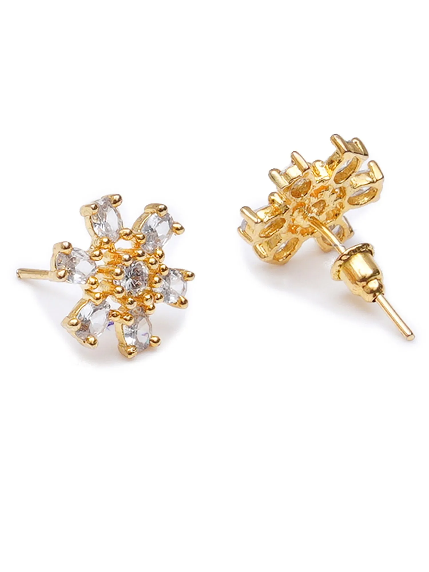 Gold Plated Floral Cubic Zirconia Studded Stud Earrings