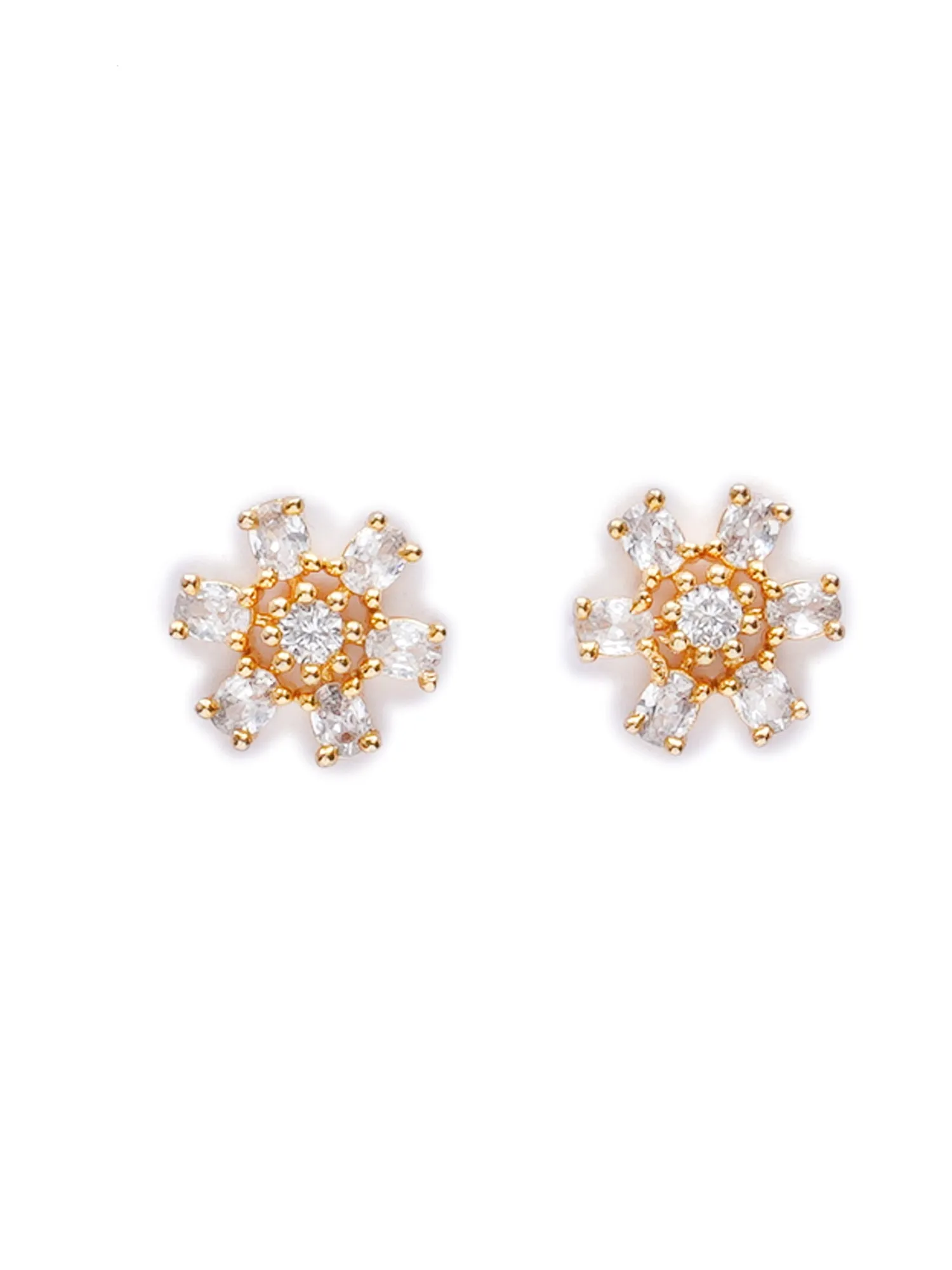 Gold Plated Floral Cubic Zirconia Studded Stud Earrings