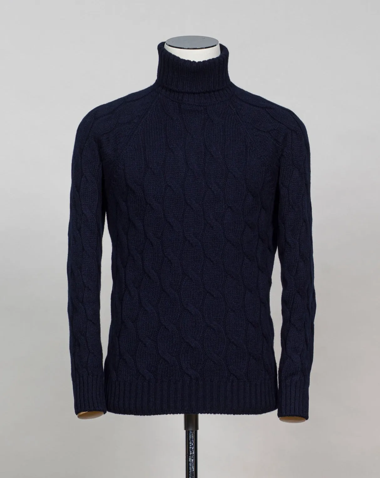 Gran Sasso Air Wool Cable Roll Neck / Navy