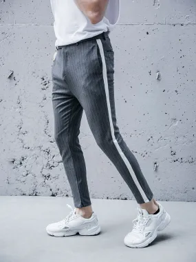 Grey Ankle Pants Bold Stripes