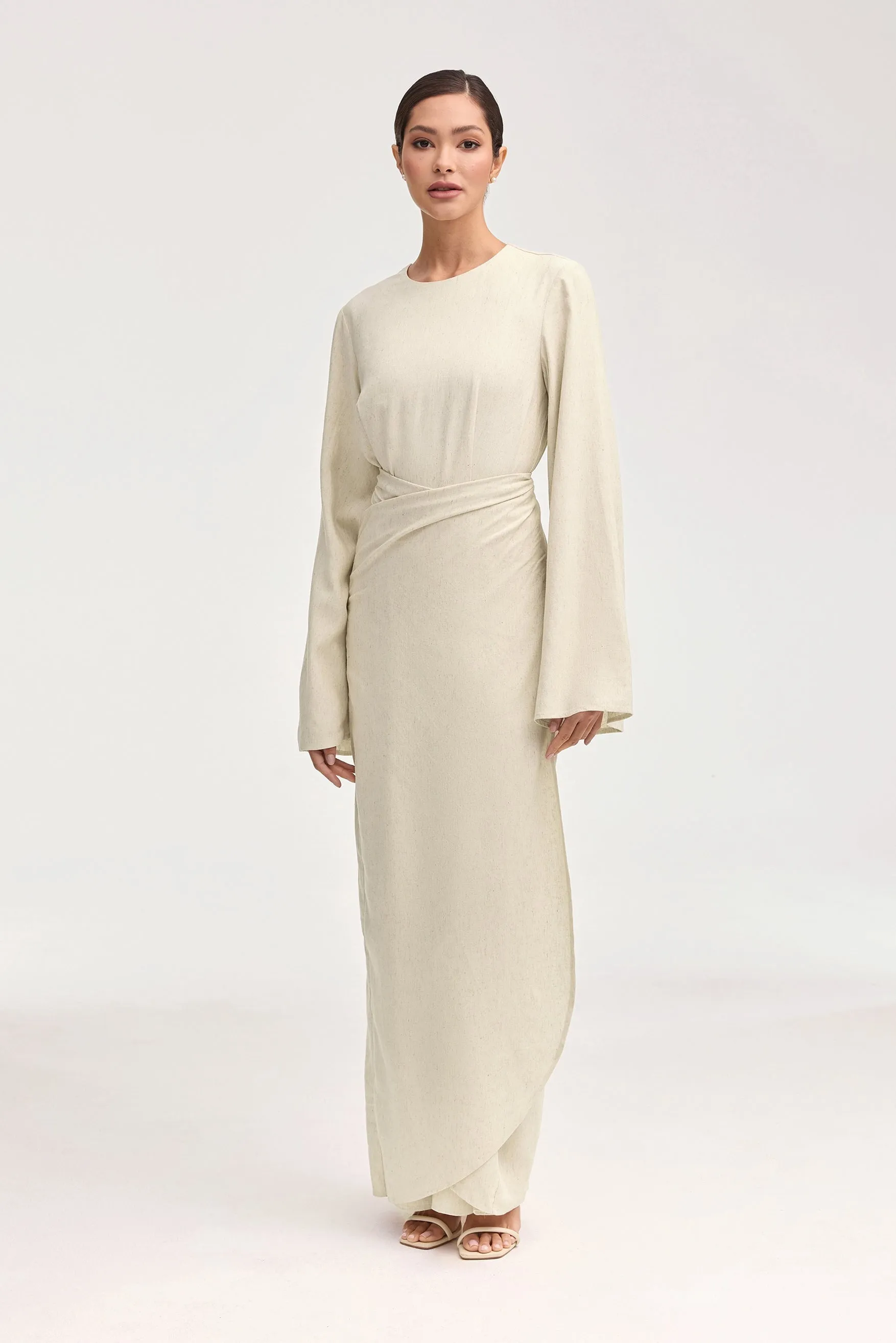 Hanadi Linen Wrap Maxi Dress - Beige