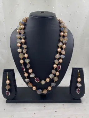 Handcrafted Semi Precious Onyx Stone Golden Perls Beaded Necklace By Gehna Shop