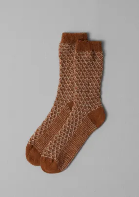 Honeycomb Jacquard Wool Socks | Russet/Putty