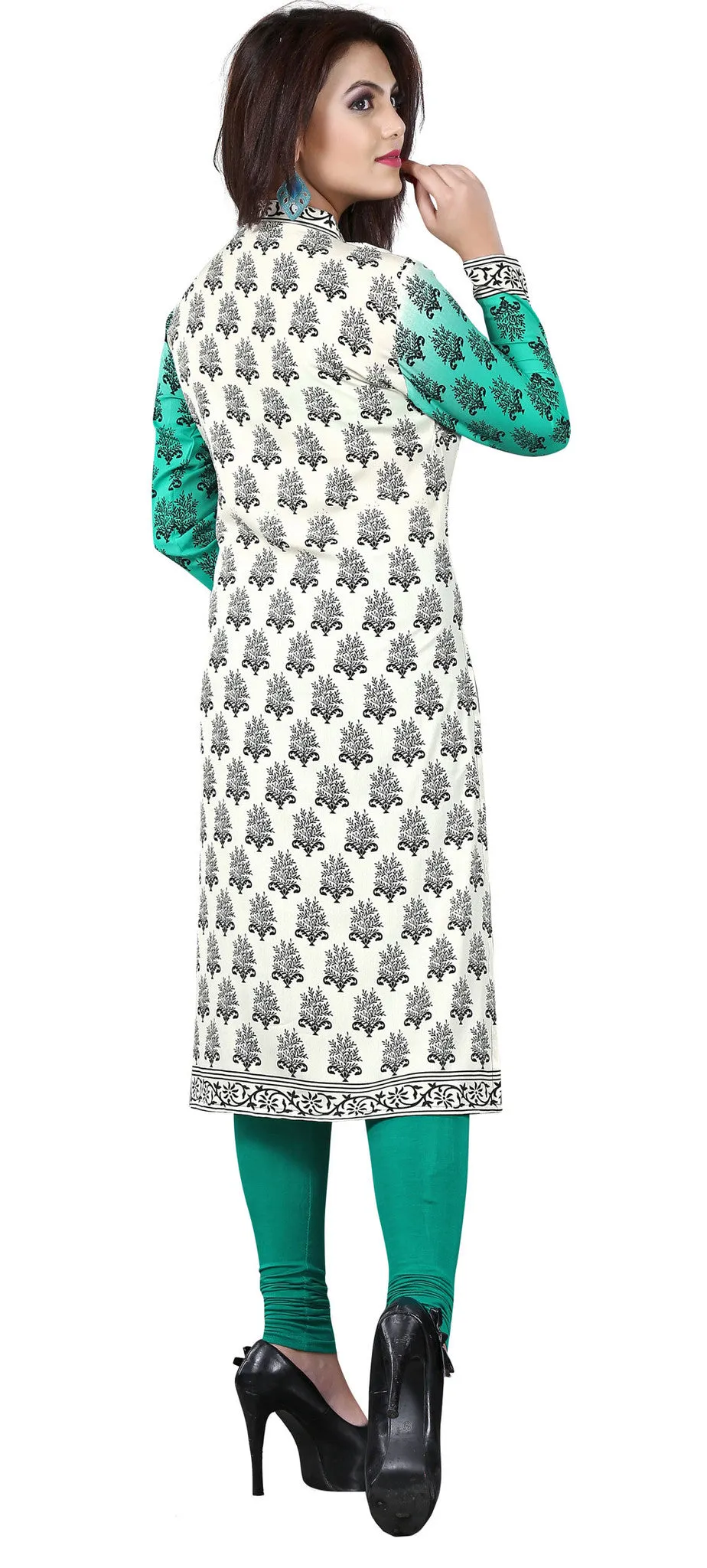 Indian Long Kurti Top Tunic Printed Womens India Clothes (Green)