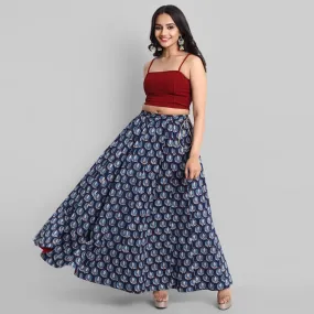 Indigo Printed 24 Kalidar Cotton Skirt