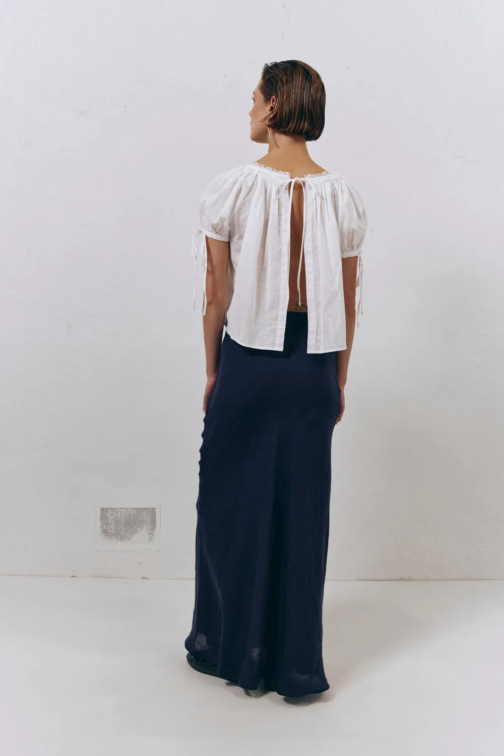 Italian Streets Linen Bias Cut Maxi Skirt Navy