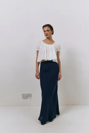 Italian Streets Linen Bias Cut Maxi Skirt Navy