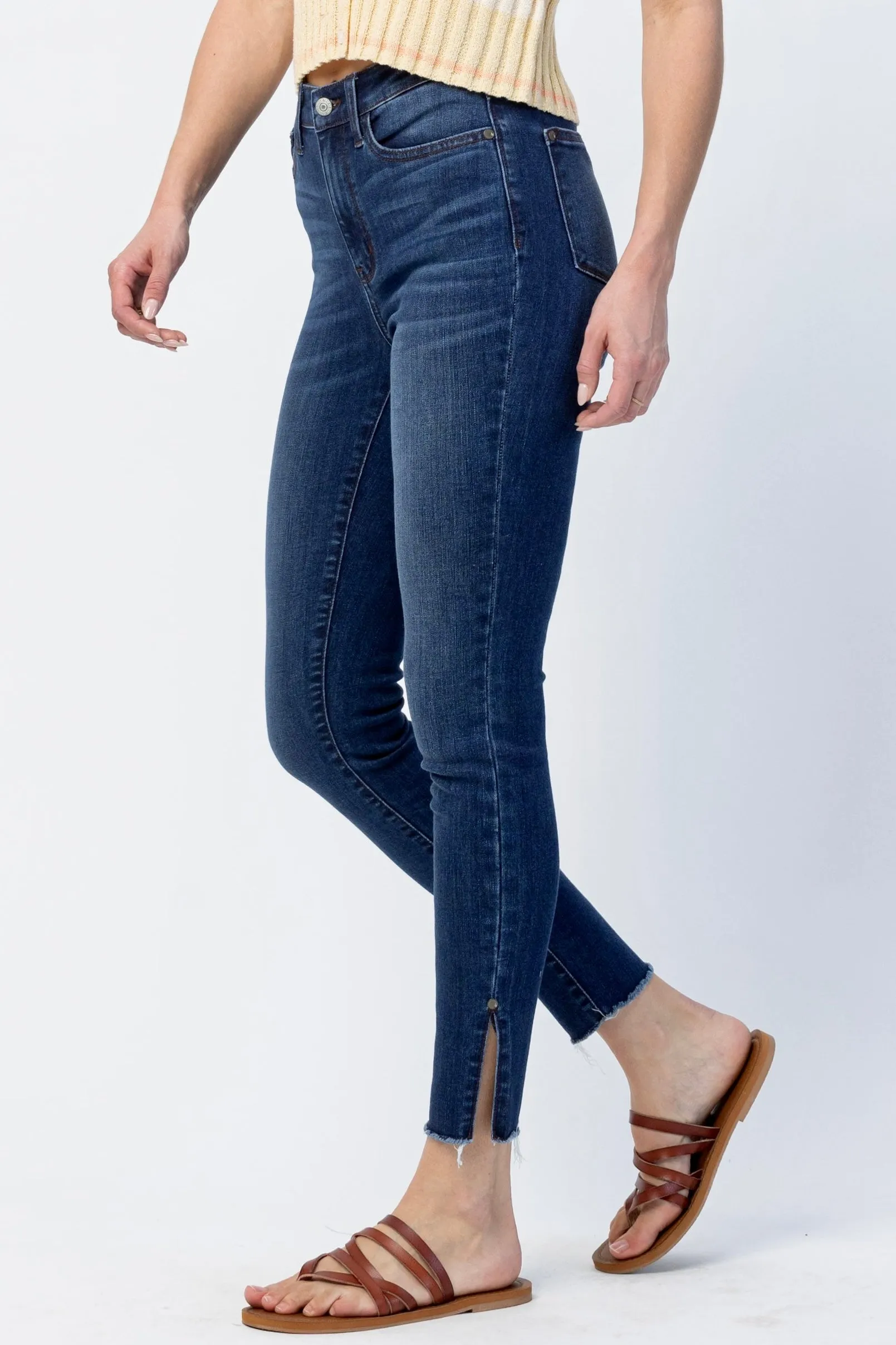 Judy Blue High Waist Side Slit Skinny Jeans- Dark Wash