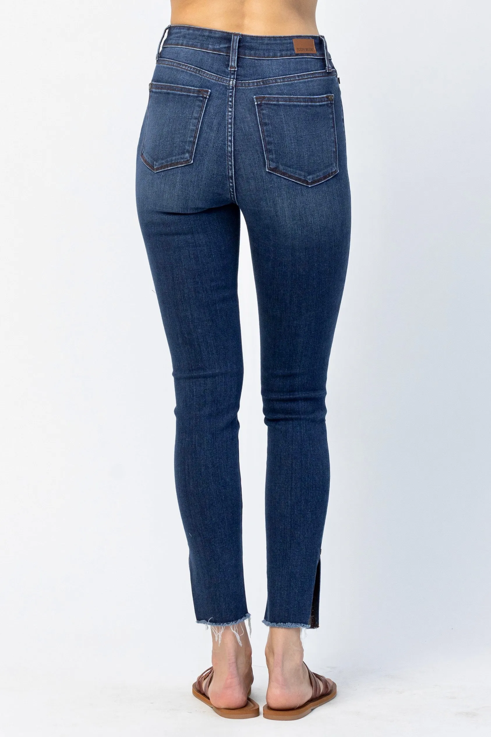 Judy Blue High Waist Side Slit Skinny Jeans- Dark Wash