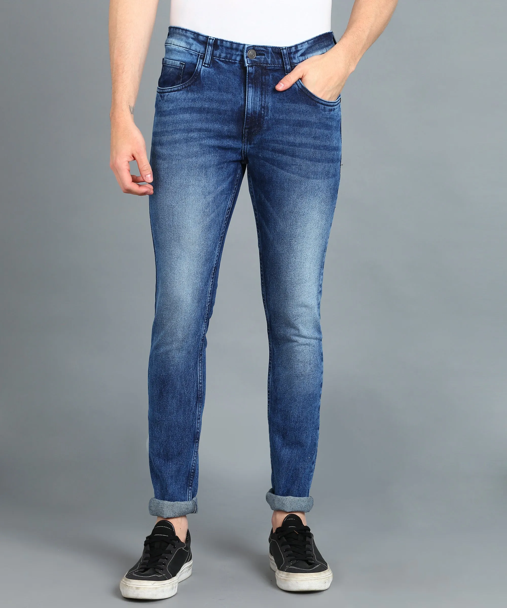 Men's Blue Skinny Fit Washed Jeans Stretchable