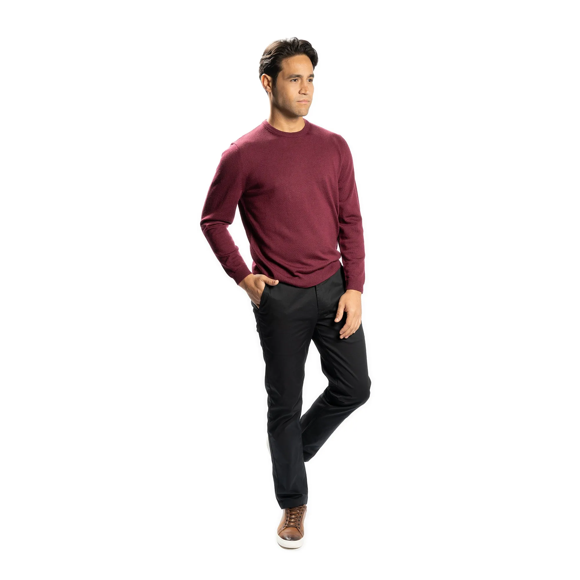 Merino Wool Sweaters Crew Neck - Burgundy