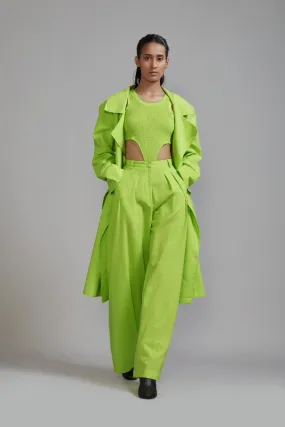 Neon Green Trench Jacket Set (3 PCS)