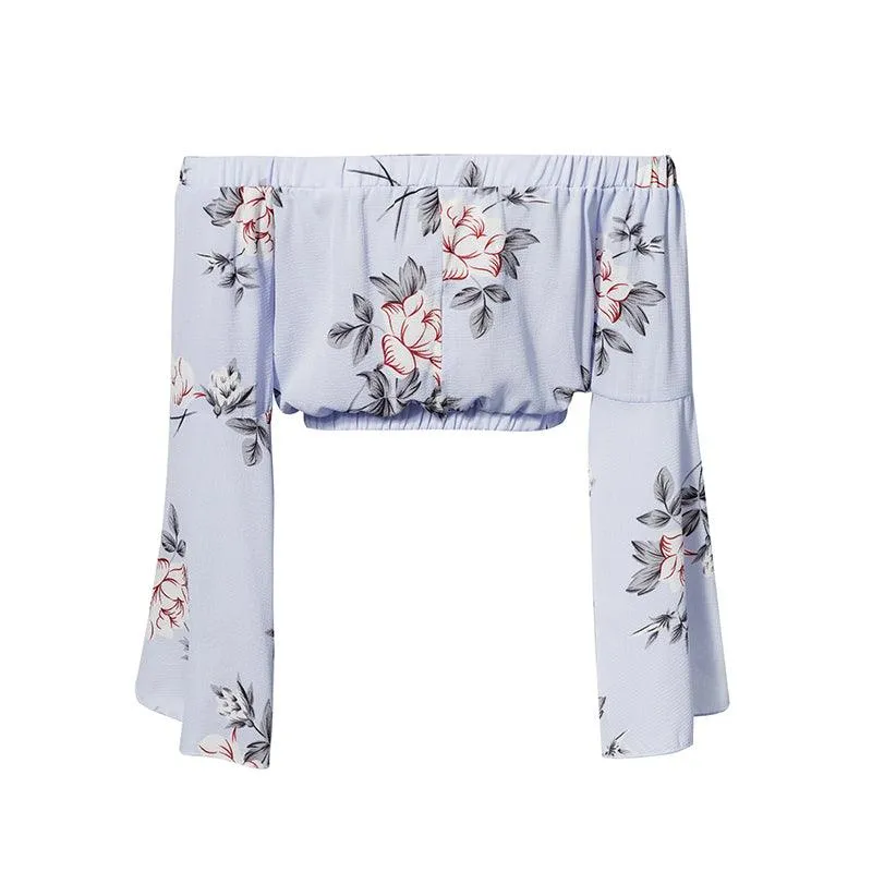 OFF-THE-SHOULDER CROPPED FLORAL TOP