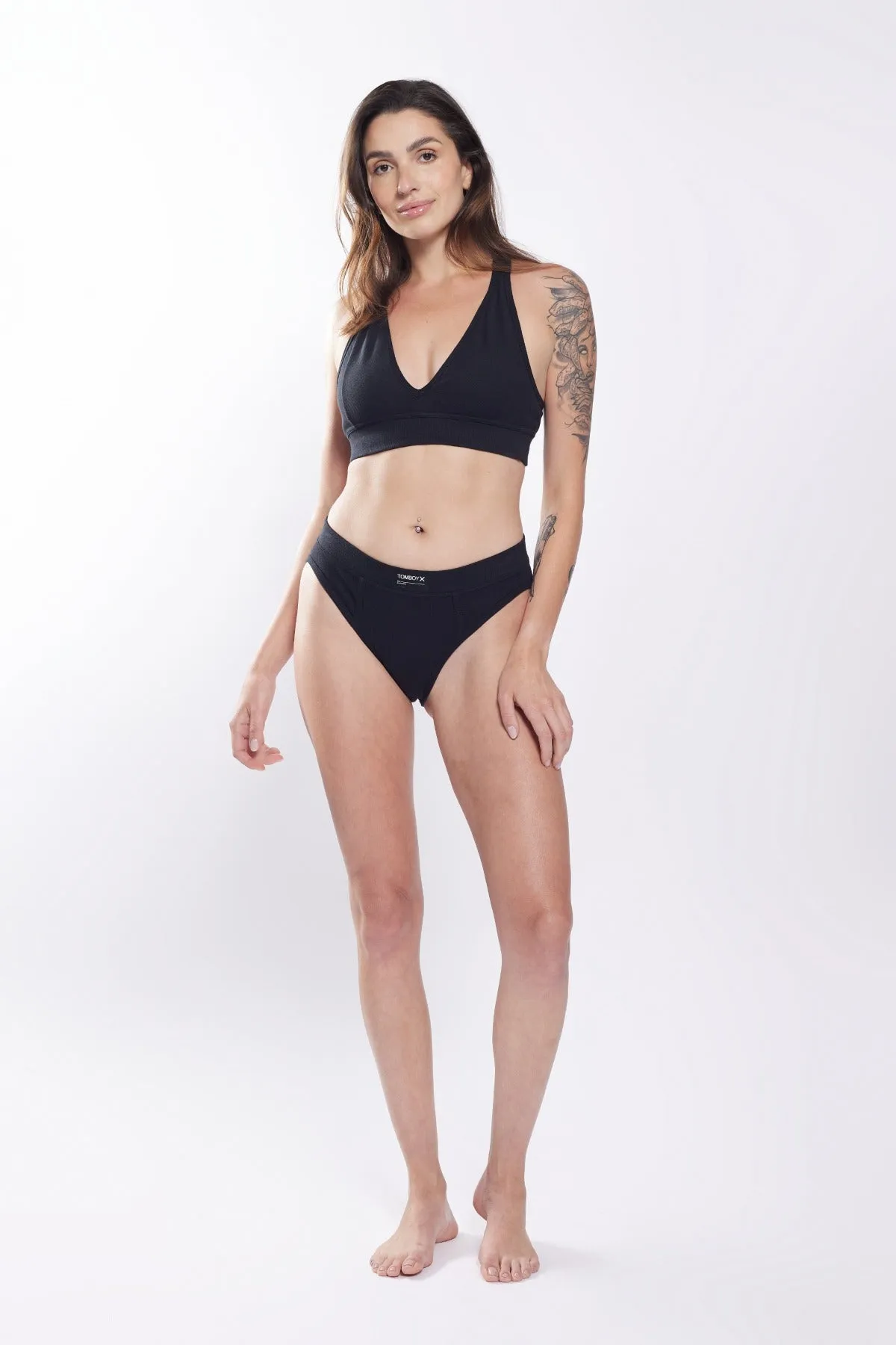 Organic Cotton Rib High Waisted Bikini - Black