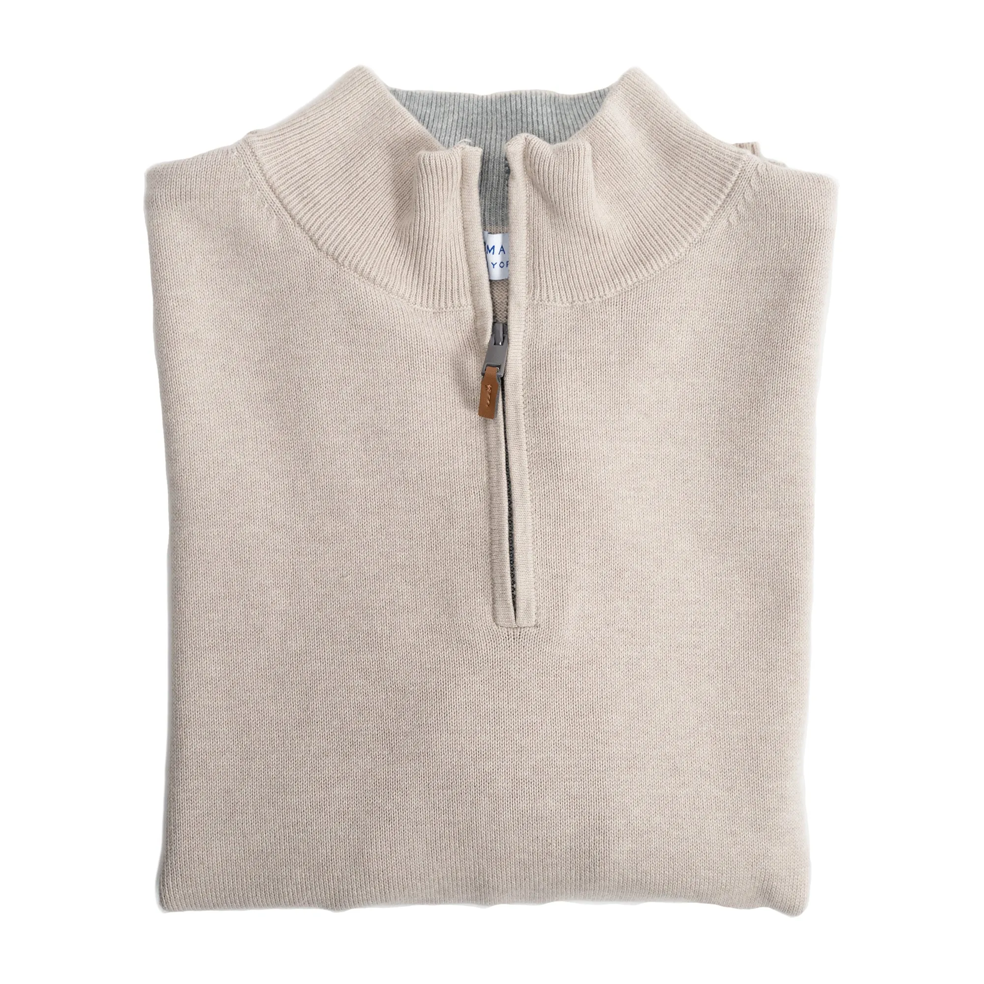 Pima Cotton Quarter Zip Sweaters - Sand