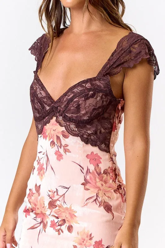 PREORDER - Burnout Velvet Lace Floral Maxi Dress