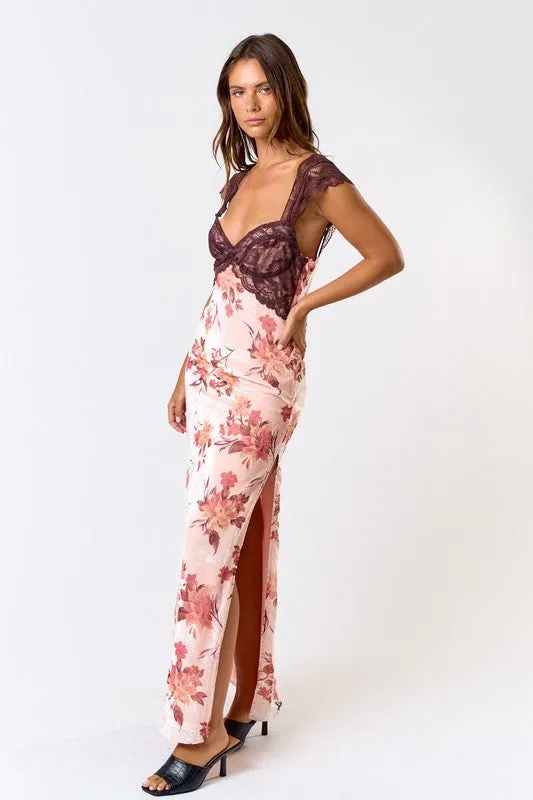 PREORDER - Burnout Velvet Lace Floral Maxi Dress