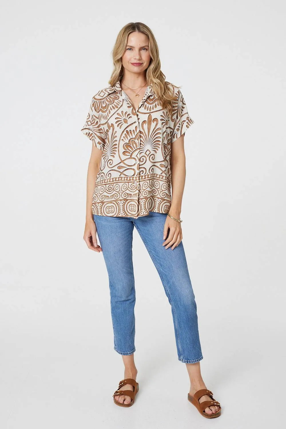 Printed Button Down Short Sleeve Shirt