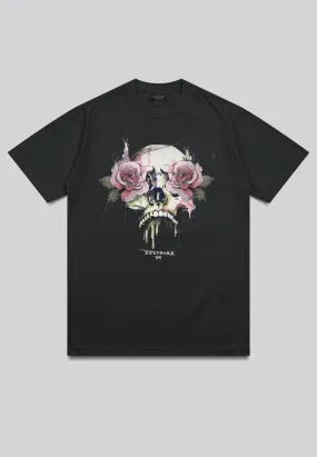 ROSES SKULL T-SHIRT WASHED BLACK