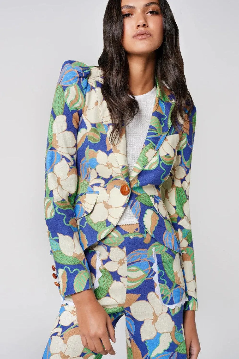 Smythe - Pouf Sleeve One Button Blazer -Blue Cabana