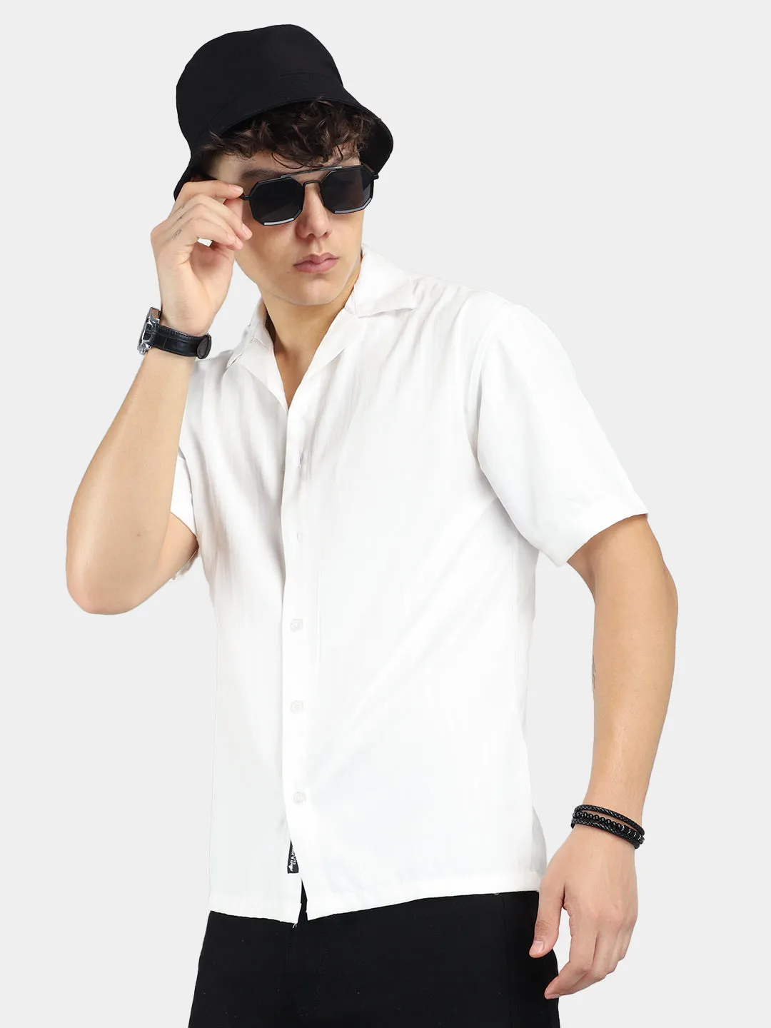 Stripe Vibe White Half Sleeve Shirt