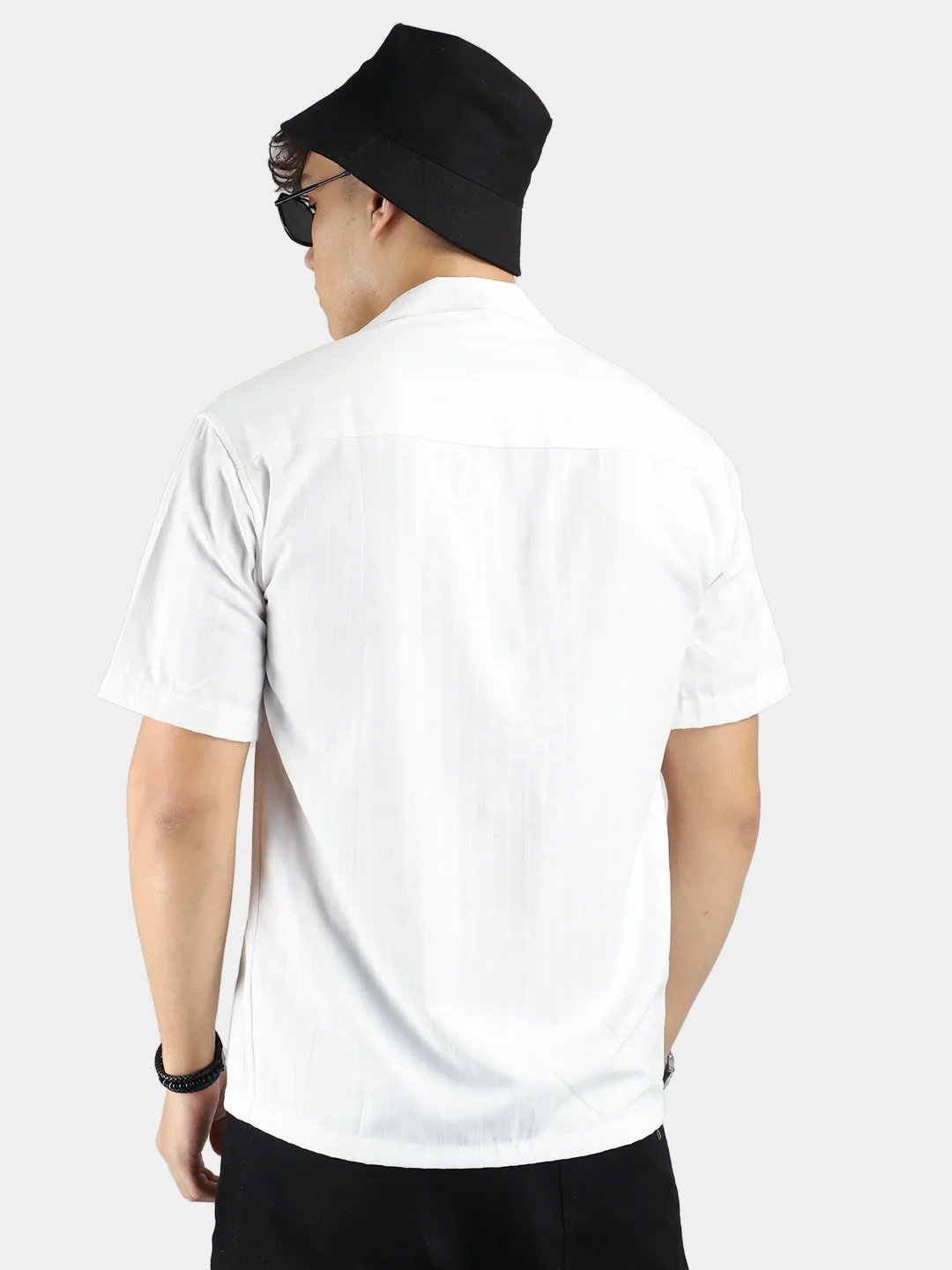 Stripe Vibe White Half Sleeve Shirt