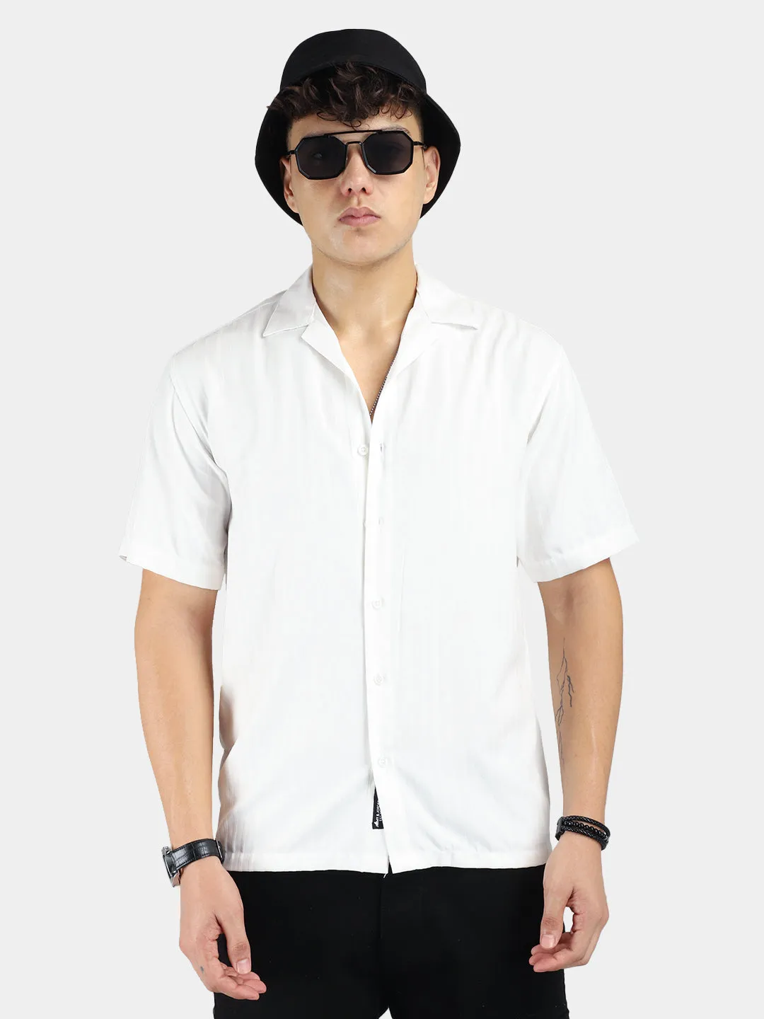 Stripe Vibe White Half Sleeve Shirt