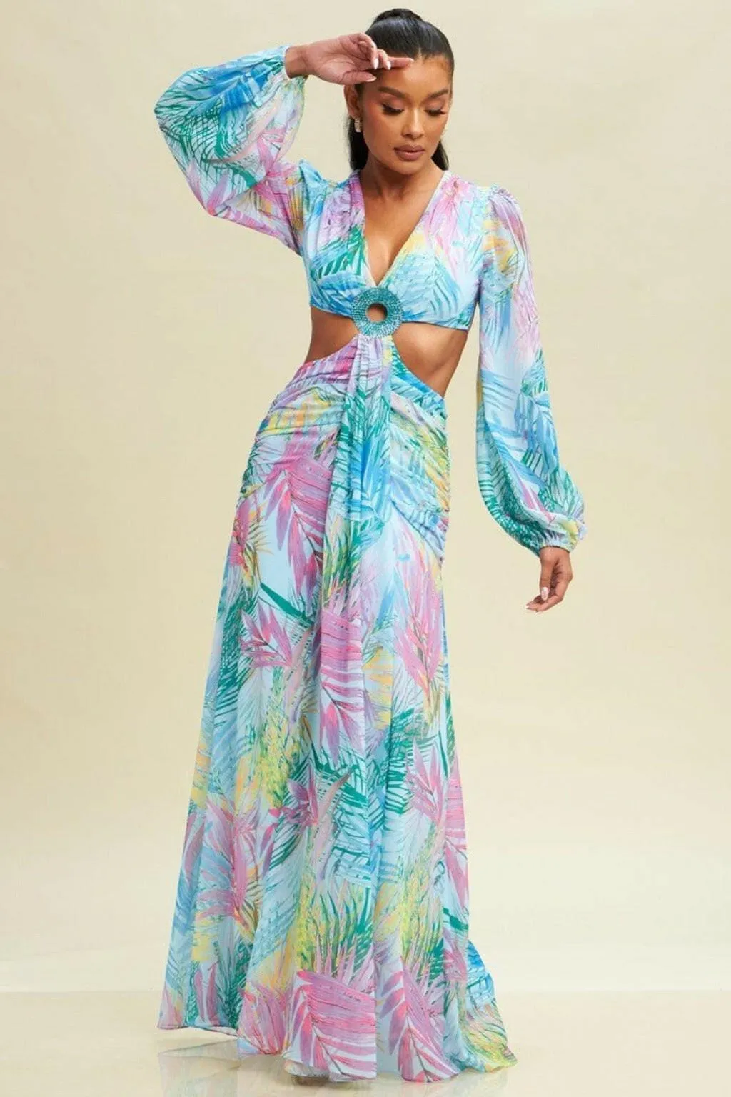 Sunrise Chiffon Floral Maxi Dress - Pink