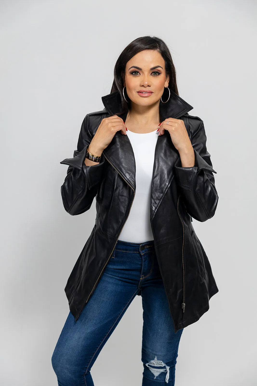 Traci Leather Trench Coat