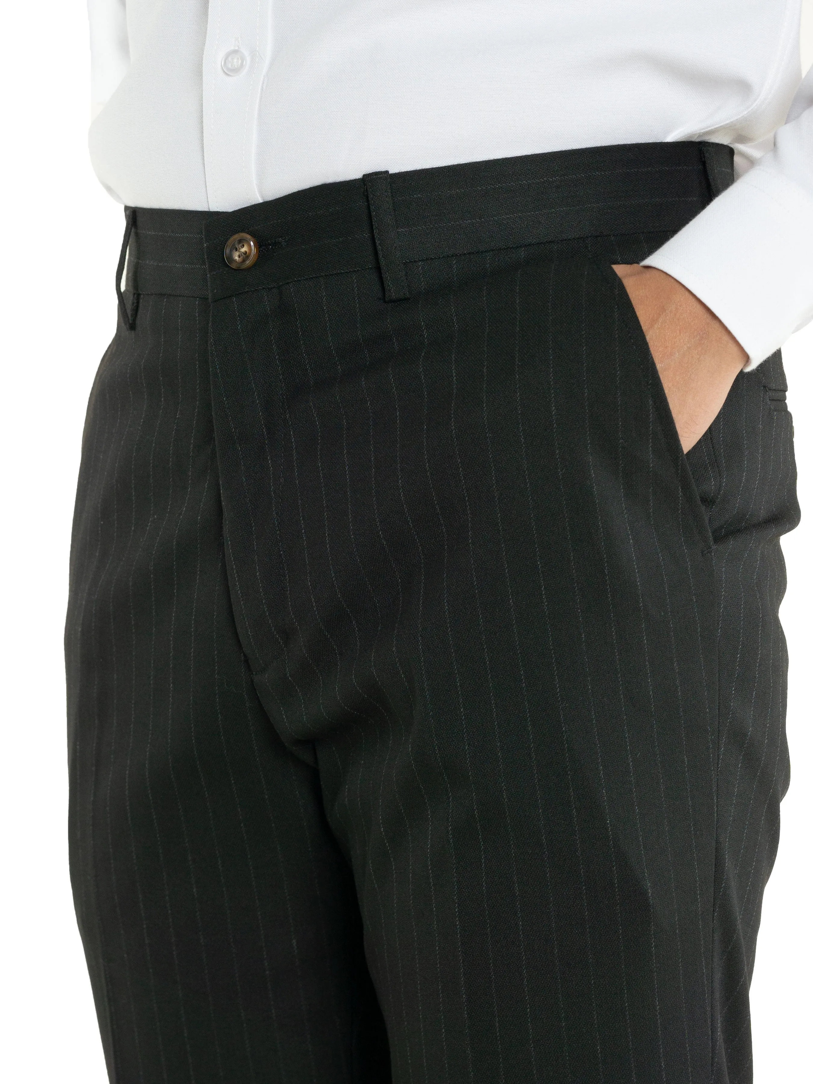 Trousers With Belt Loop -  Black Pinstripes (Stretchable)