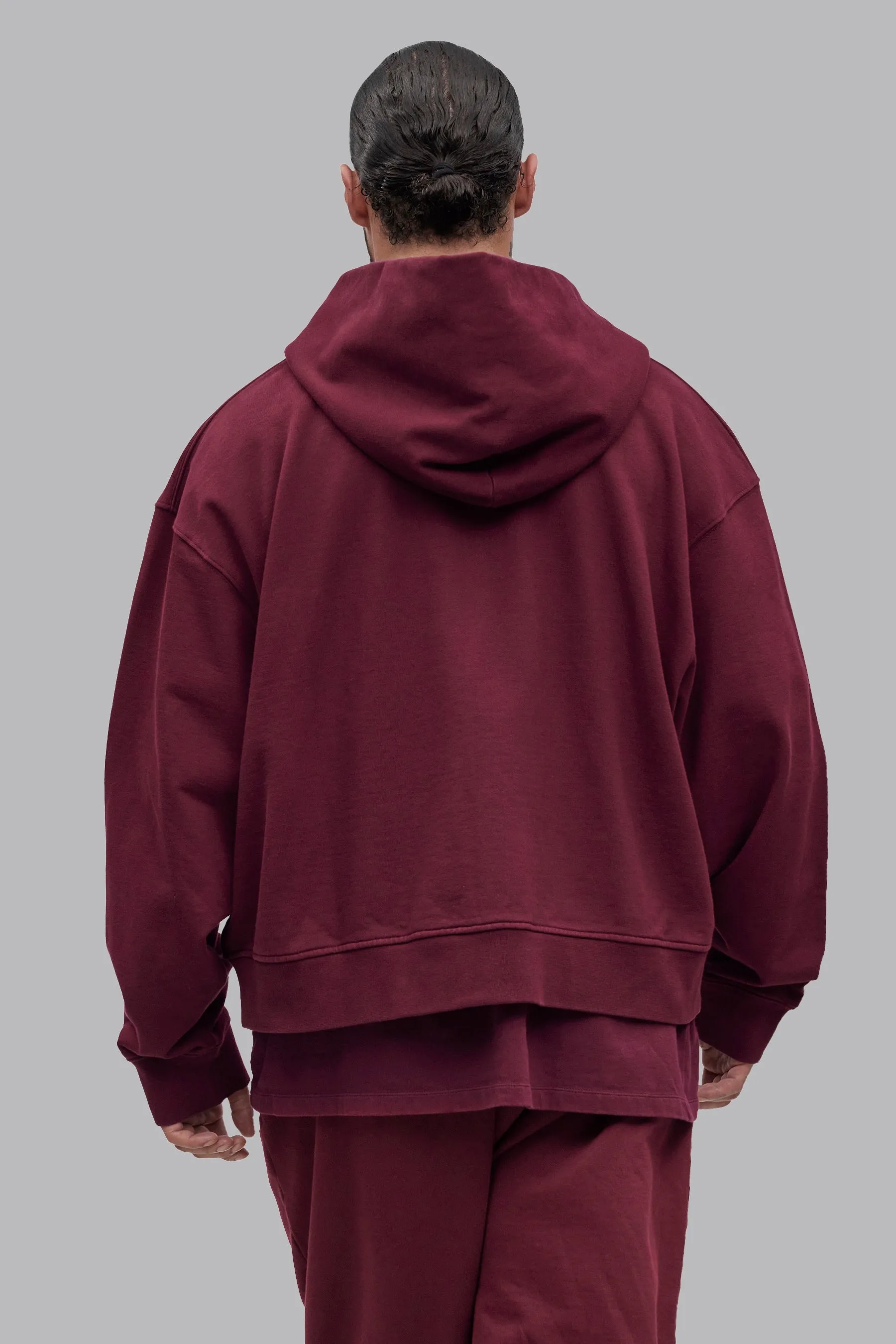 V_LYFE420 BOXY ZIP HOODIE - Burgundy