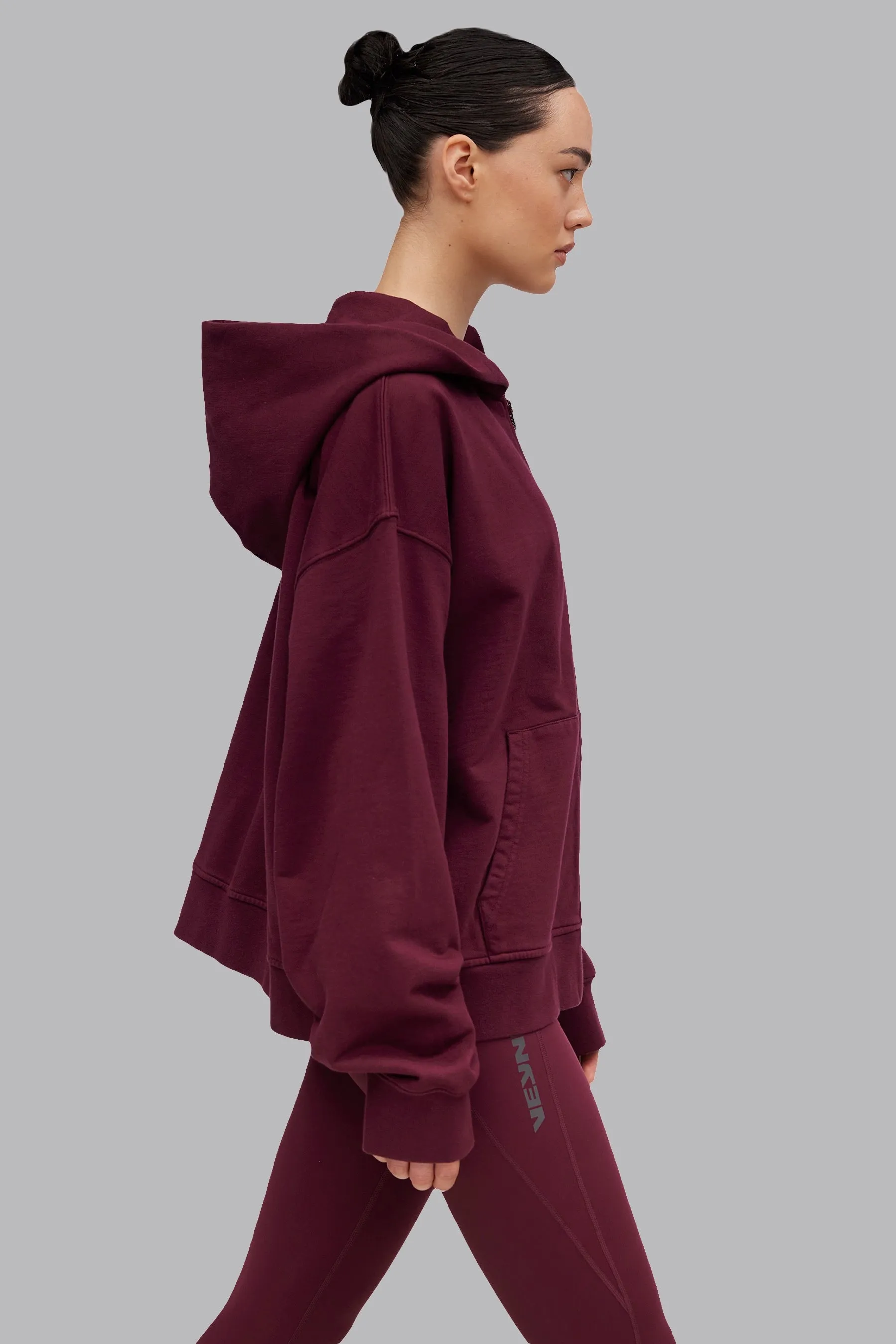 V_LYFE420 BOXY ZIP HOODIE - Burgundy