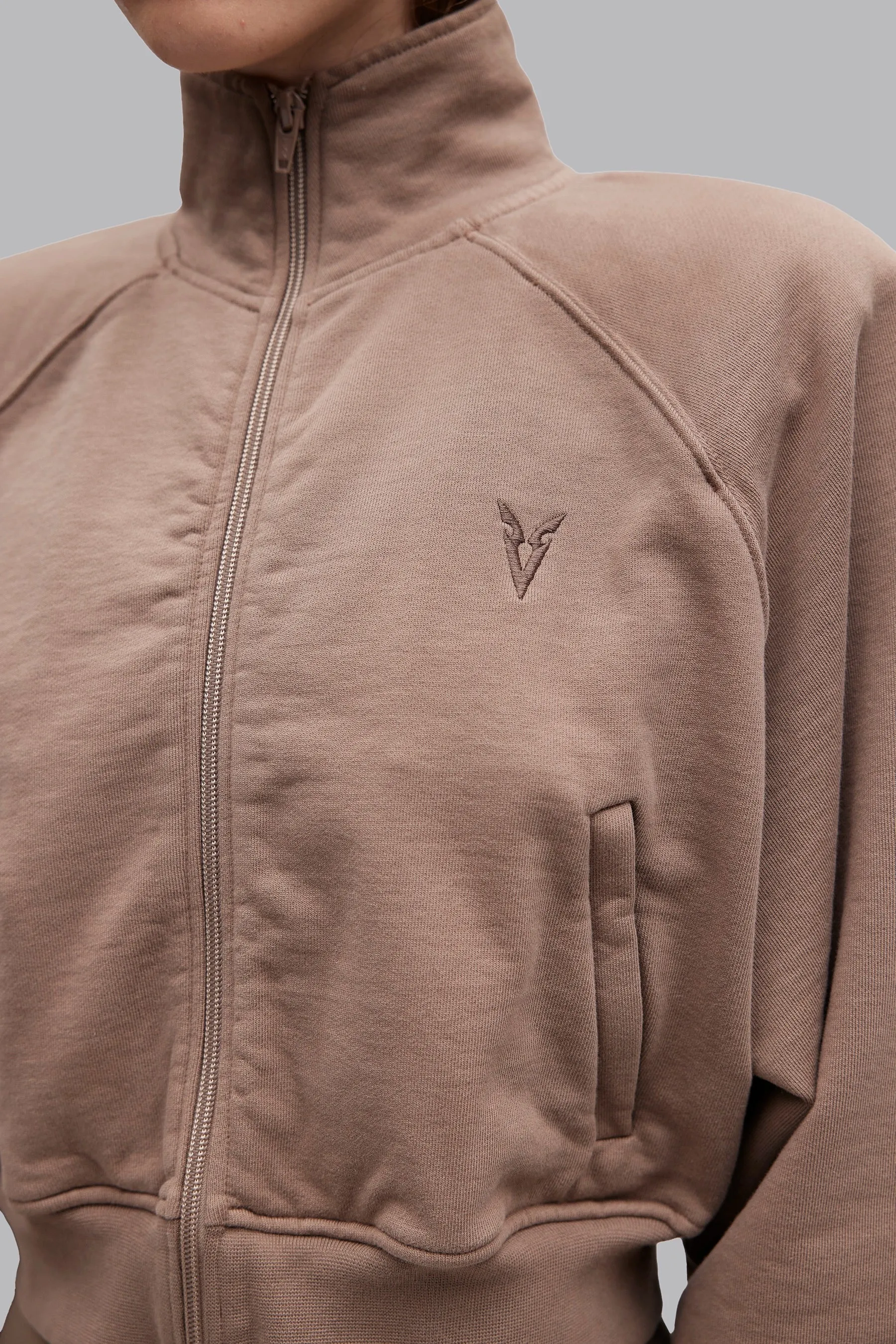 V_LYFE420 BOXY ZIP SWEATER - Tan