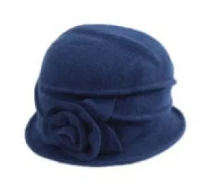 Wool Cloche Hat with Flower ~ Navy Blue